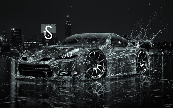 워터 스플래쉬 자동차, 창조적 인 디자인, 블랙 초차 배경 화면 그림