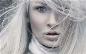 흰 머리, 파란 눈, 소녀의 얼굴 클로즈업 HD 배경 화면