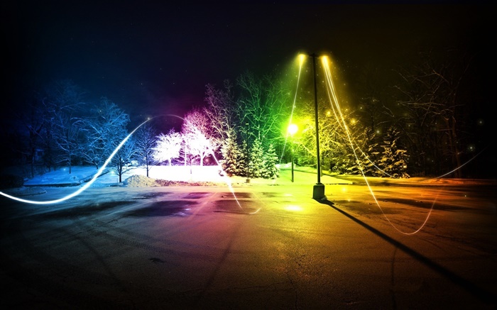 추상 다채로운 빛, 밤, 겨울 배경 화면 그림