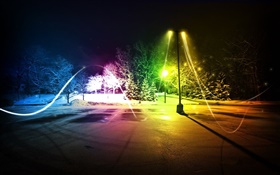 추상 다채로운 빛, 밤, 겨울 HD 배경 화면