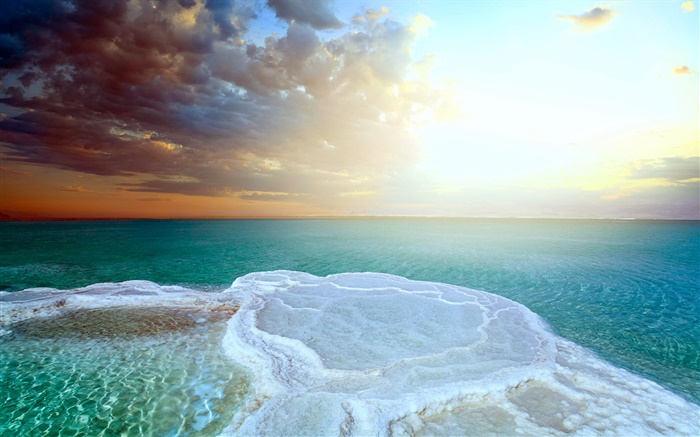 죽은 바다, 아름다운 일몰, 소금 바다 배경 화면 그림