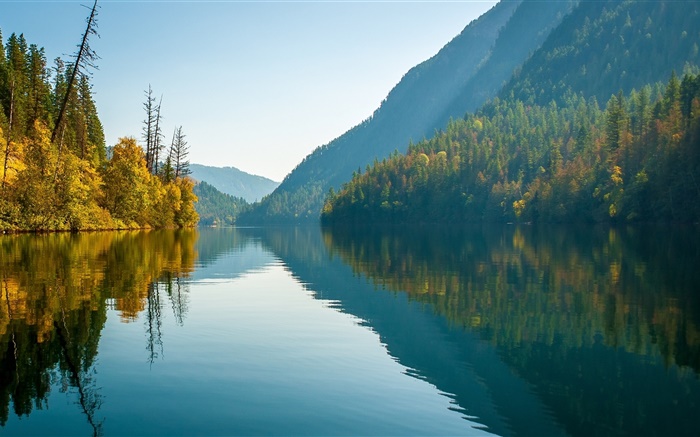 에코 호수, 모나 쉬 산맥, 브리티시 컬럼비아, 캐나다, 물 반사 배경 화면 그림