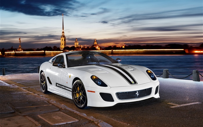 페라리 599 GTO 흰색 스포츠카 배경 화면 그림