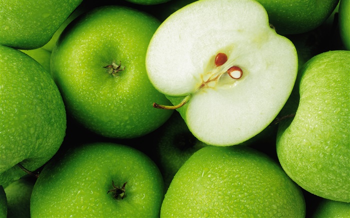 녹색 사과, 과일 확대 배경 화면 그림