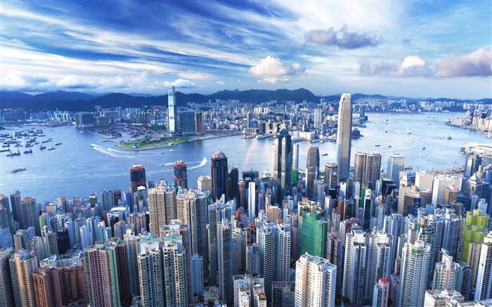 홍콩, 도시, 초고층 빌딩, 대도시 배경 화면 그림
