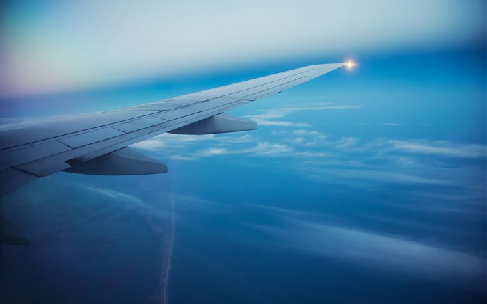 승객이 비행기, 하늘, 구름, 항공기 날개 배경 화면 그림