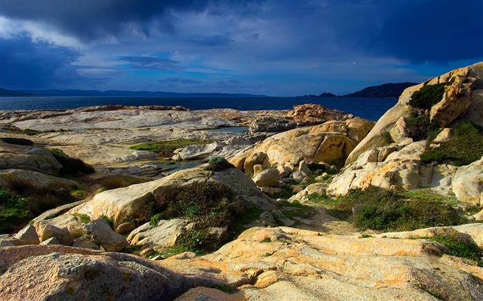 사르데냐어 바위, 바다 배경 화면 그림