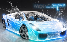 워터 스플래쉬 자동차, 람보르기니, 창조적 인 디자인 HD 배경 화면