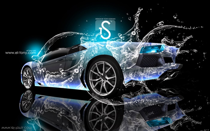 워터 스플래쉬 자동차, 창조적 인 디자인, 람보르기니 후면보기 배경 화면 그림