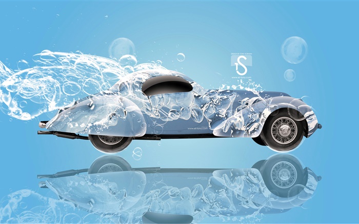 워터 스플래쉬 자동차, 창조적 인 디자인, 복고풍 자동차 배경 화면 그림