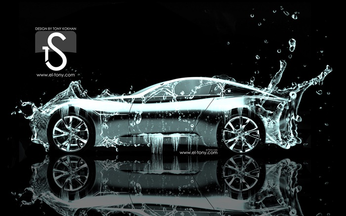 워터 스플래쉬 자동차, 창조적 인 디자인, 측면보기 배경 화면 그림