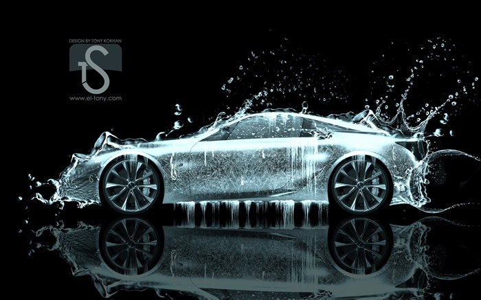 워터 스플래쉬 자동차, 창조적 인 디자인, 초차 측면보기 배경 화면 그림