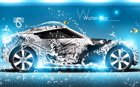 워터 스플래쉬 자동차, 물고기, 창조적 인 디자인 HD 배경 화면