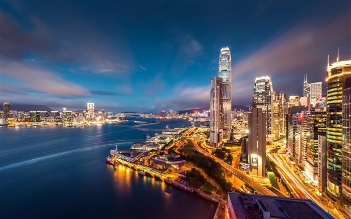 아름다운 도시의 밤, 홍콩 배경 화면 그림