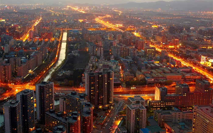 베이징, 중국, 자정, 건물, 조명 배경 화면 그림