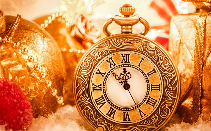 크리스마스 장식, 시계, 공, 새해 배경 화면 그림