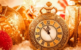 크리스마스 장식, 시계, 공, 새해