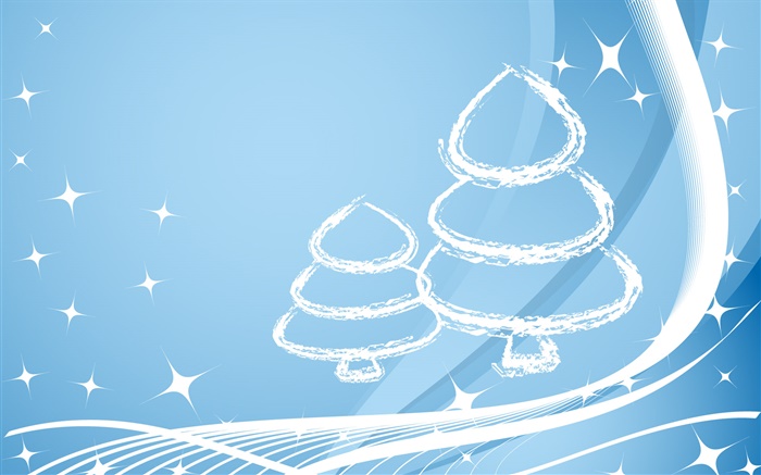 크리스마스 트리, 심플한 스타일, 별, 라이트 블루 배경 화면 그림