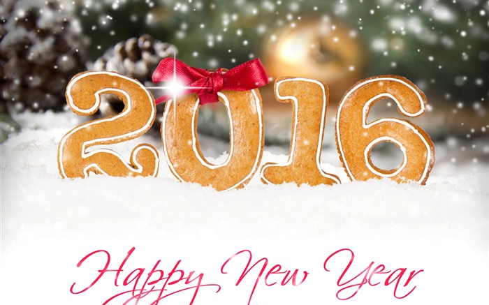 새해 복 많이 받으세요 2016, 쿠키, 흰 눈 배경 화면 그림