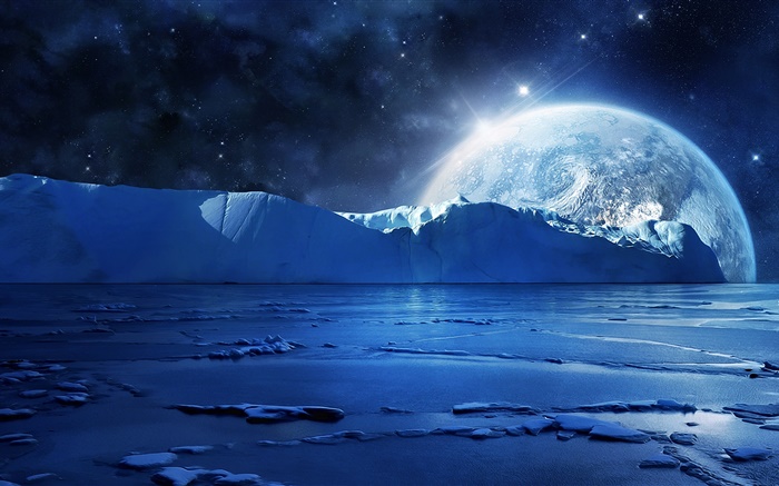 밤, 얼음, 바다, 행성, 별, 감기 배경 화면 그림