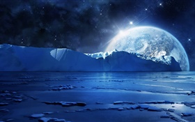 밤, 얼음, 바다, 행성, 별, 감기