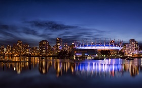 밴쿠버, 캐나다, 도시, 고층 빌딩, 건물, 조명, 밤, 베이 HD 배경 화면