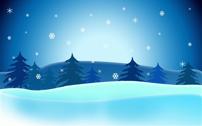벡터 크리스마스 사진, 나무, 눈송이, 푸른 하늘 배경 화면 그림