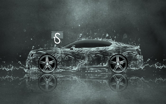 워터 스플래쉬 자동차, 사이드 뷰, 창조적 인 디자인 배경 화면 그림