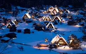 겨울, 집, 두꺼운 눈, 밤, 마을 HD 배경 화면