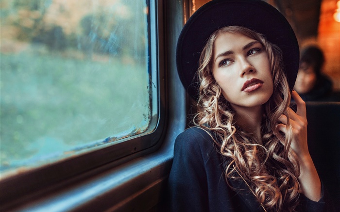 브라운 아이드 소녀, 모자, 기차 배경 화면 그림