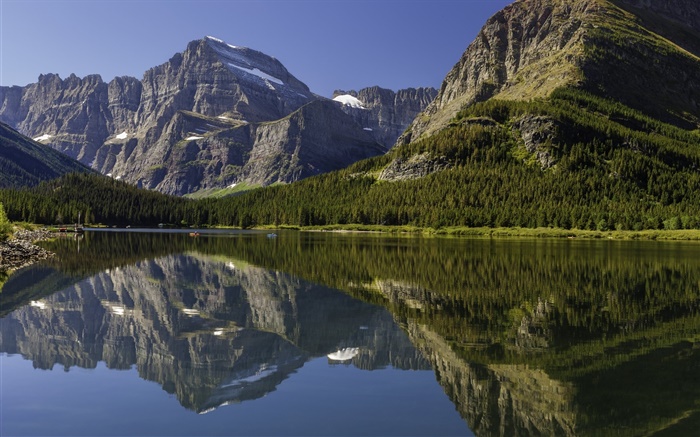 캐나다 풍경, 호수, 산, 숲, 물 반사 배경 화면 그림