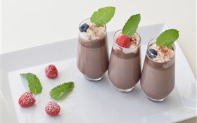 초콜릿 음료, 딸기, 나무 딸기, 유리 컵 HD 배경 화면