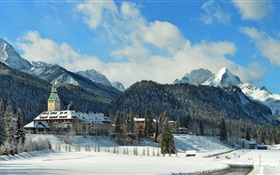 ELMAU 성, 바바리아, 독일, 산, 나무, 겨울, 눈 HD 배경 화면