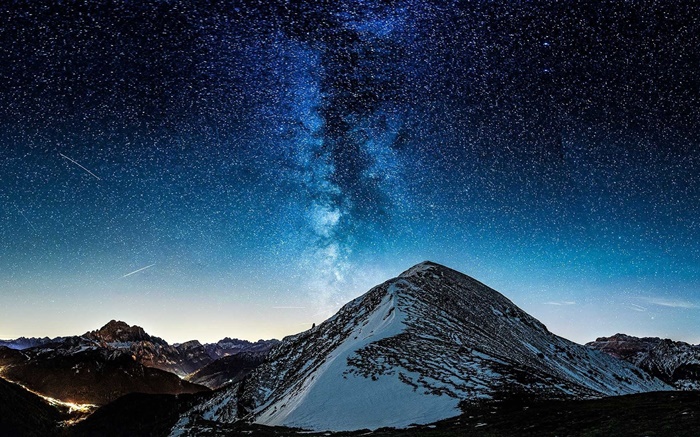 산, 계곡, 별, 밤 배경 화면 그림