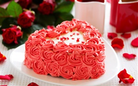 핑크 꽃, 케이크, 장미 꽃잎 HD 배경 화면