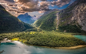 Vikane, 노르웨이, 계곡, 산, 호수, 구름 HD 배경 화면