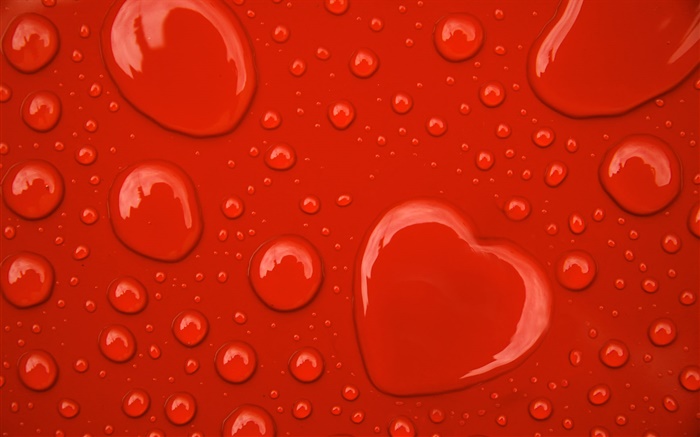 물 방울, 사랑의 마음, 빨간색 배경 배경 화면 그림