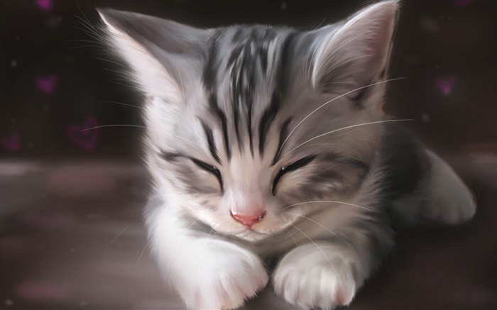 수채화 그림, 귀여운 새끼 고양이 자 배경 화면 그림