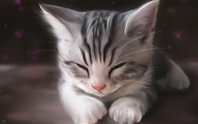 수채화 그림, 귀여운 새끼 고양이 자 HD 배경 화면
