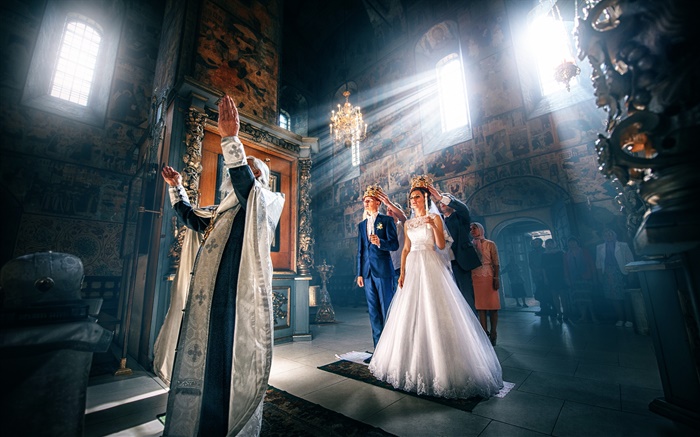 결혼식, 신랑, 신부, 교회, 빛 배경 화면 그림