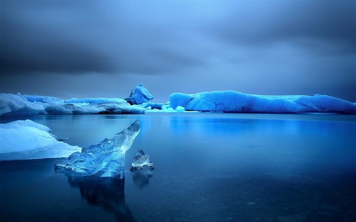 겨울, 눈, 얼음, 호수, 물, 황혼, 블루 배경 화면 그림