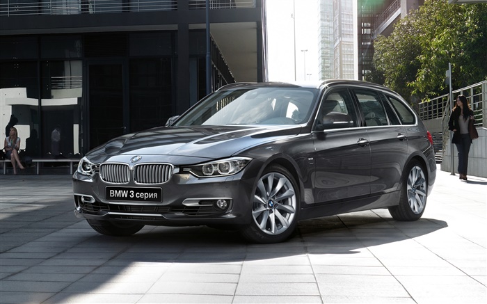 2015 BMW 3 시리즈 회색 자동차 전면보기 배경 화면 그림