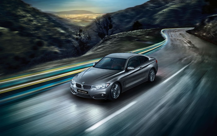 2015 BMW 4 시리즈 F32 차량 속도, 도로, 조명 배경 화면 그림