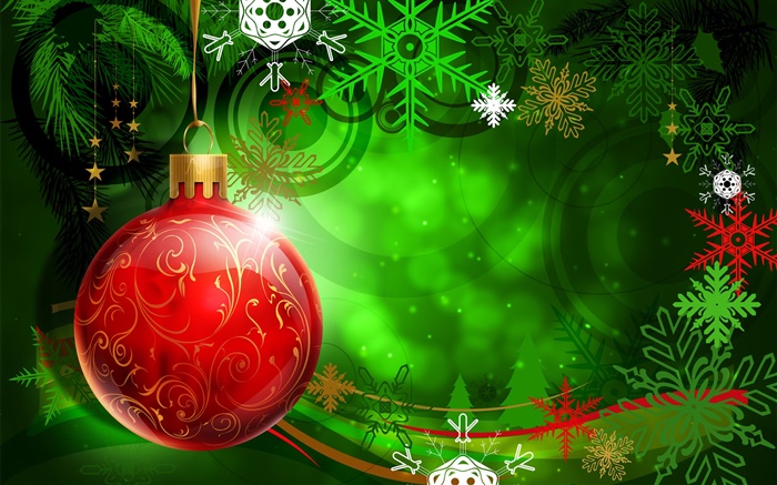 크리스마스, 새 해, 빨간 공, 장식, 눈송이, 벡터 배경 화면 그림