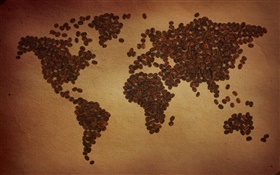커피 콩, 세계지도, 대륙, 크리 에이 티브 HD 배경 화면