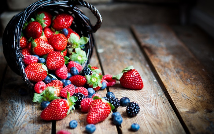 신선한 과일, 붉은 열매, 딸기, 나무 딸기, 블랙 베리, 블루 베리 배경 화면 그림