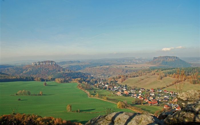 독일, 계곡, 마을, 나무, 집, 산 배경 화면 그림