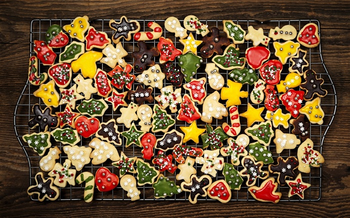 새해, 메리 크리스마스, 다채로운 쿠키 배경 화면 그림