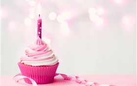 핑크 색상, 컵 케이크, 촛불, 크림