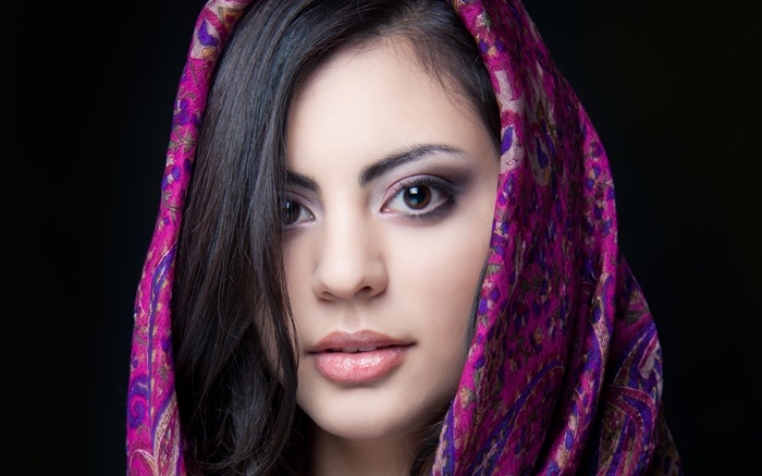 아름 다운 인도 소녀, 갈색 눈, 스카프 배경 화면 그림